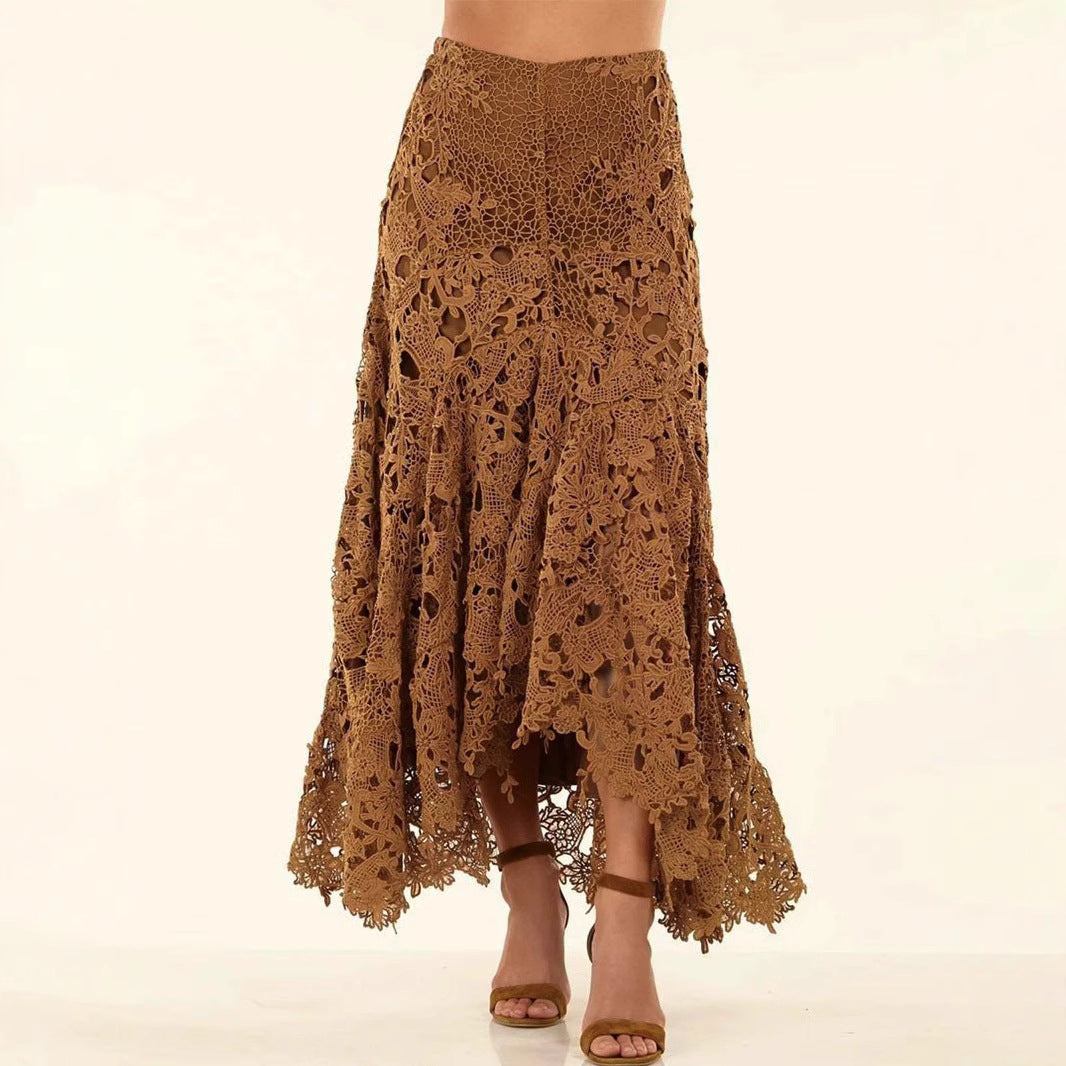 Brown lace skirt on a beige background