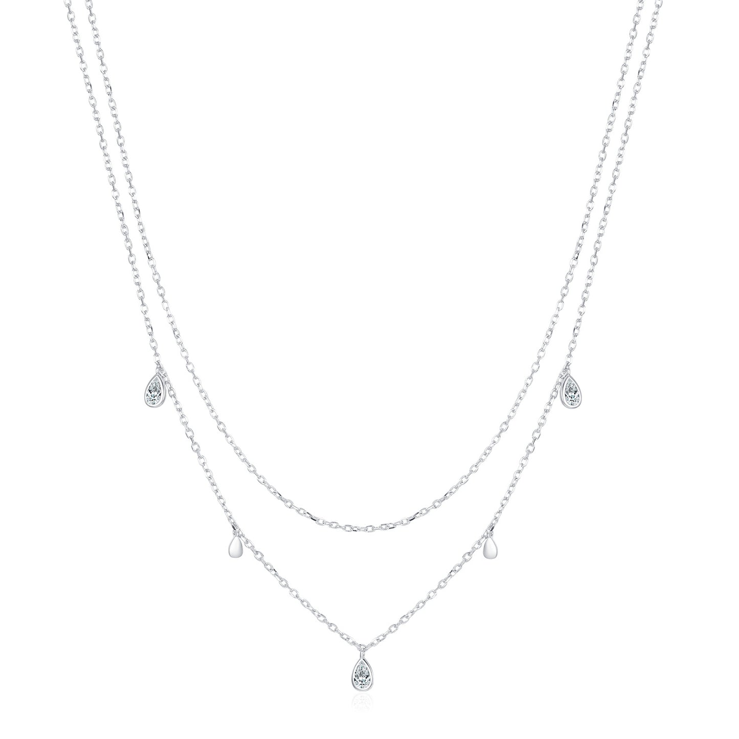 S925 Sterling Silver Double-Layer Water Droplet Necklace – Minimalist Elegant Design