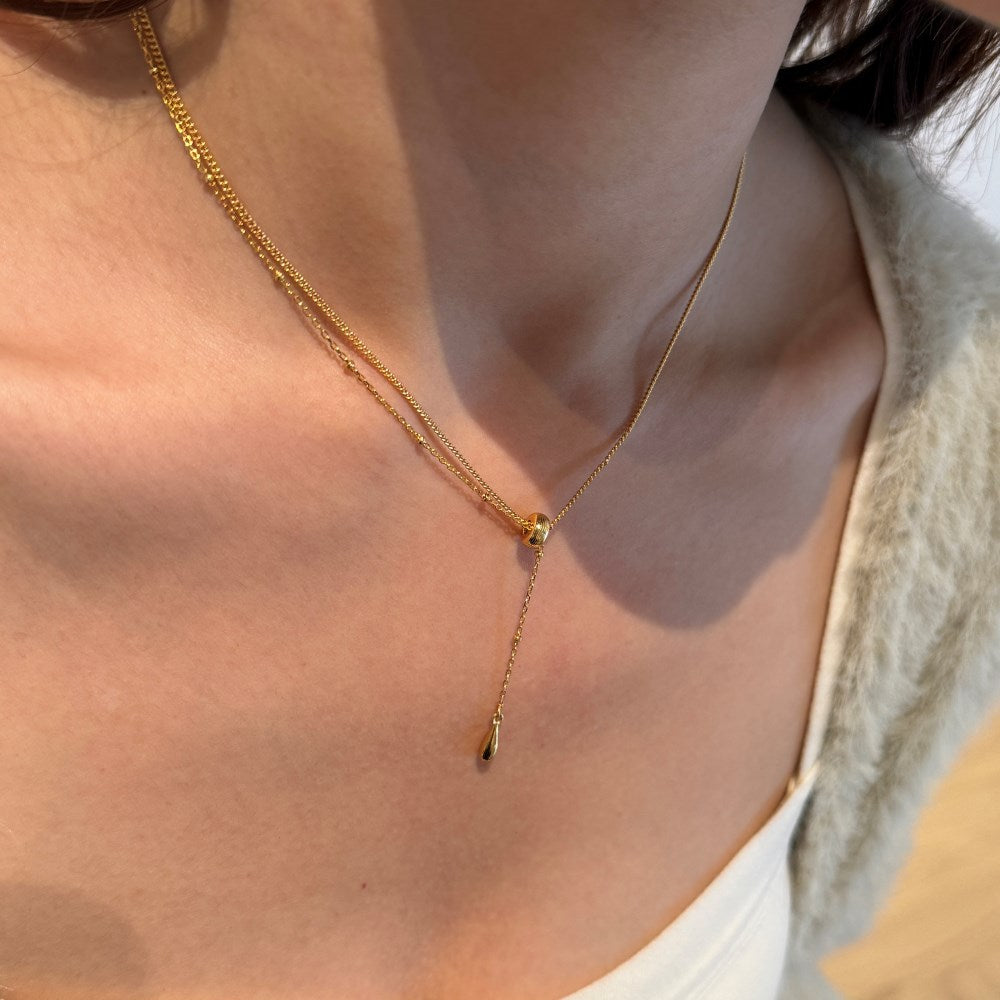S925 Double-Layer Droplet Necklace — Delicate Modern Layers