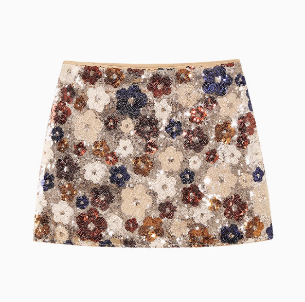 Soft Bloom Sequin Embroidery A-Line Skirt