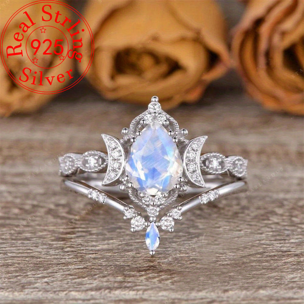 S925 Sterling Silver Moon Crown Ring – Elegant Fashion Design
