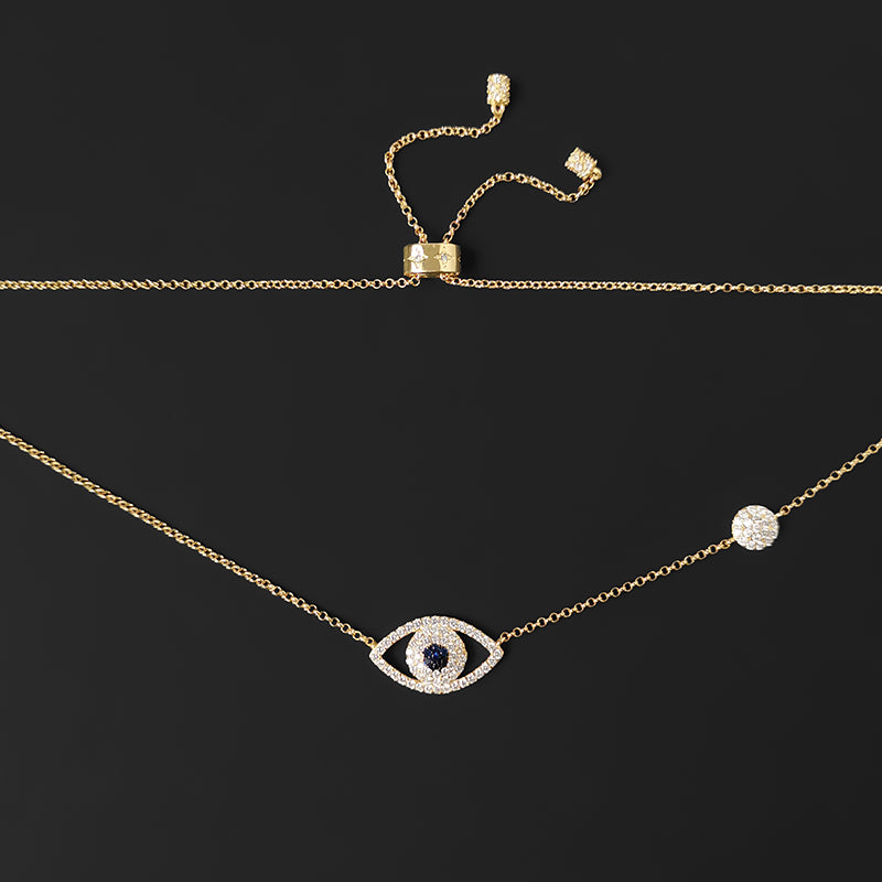 Adjustable Gold Evil Eye Pendant Necklace – Minimalist Protective Charm