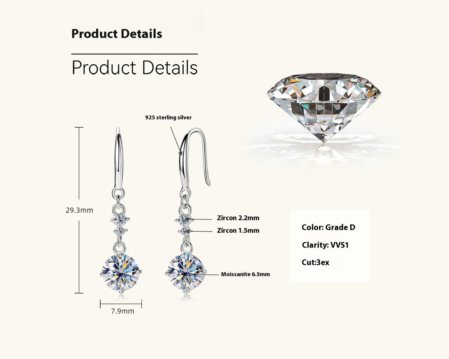 Nalani Luxe — S925 Moissanite Drop Earrings (Brilliant-Cut)