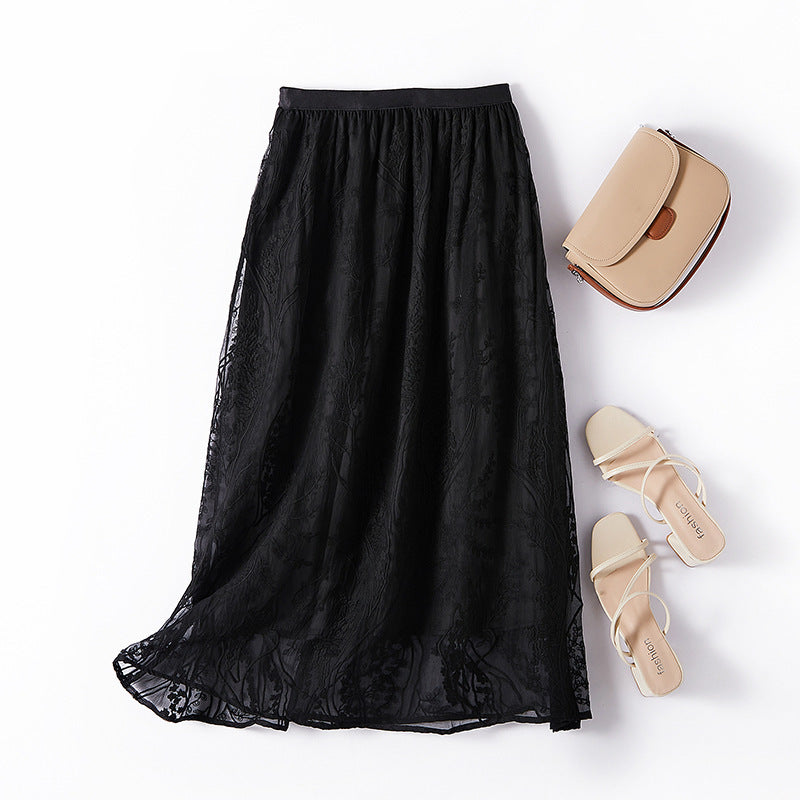 Soft Grace Embroidered Silk Pleated Maxi Skirt