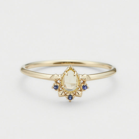S925 Natural Lemon Crystal Ring – Japanese Vintage-Inspired Elegant Design