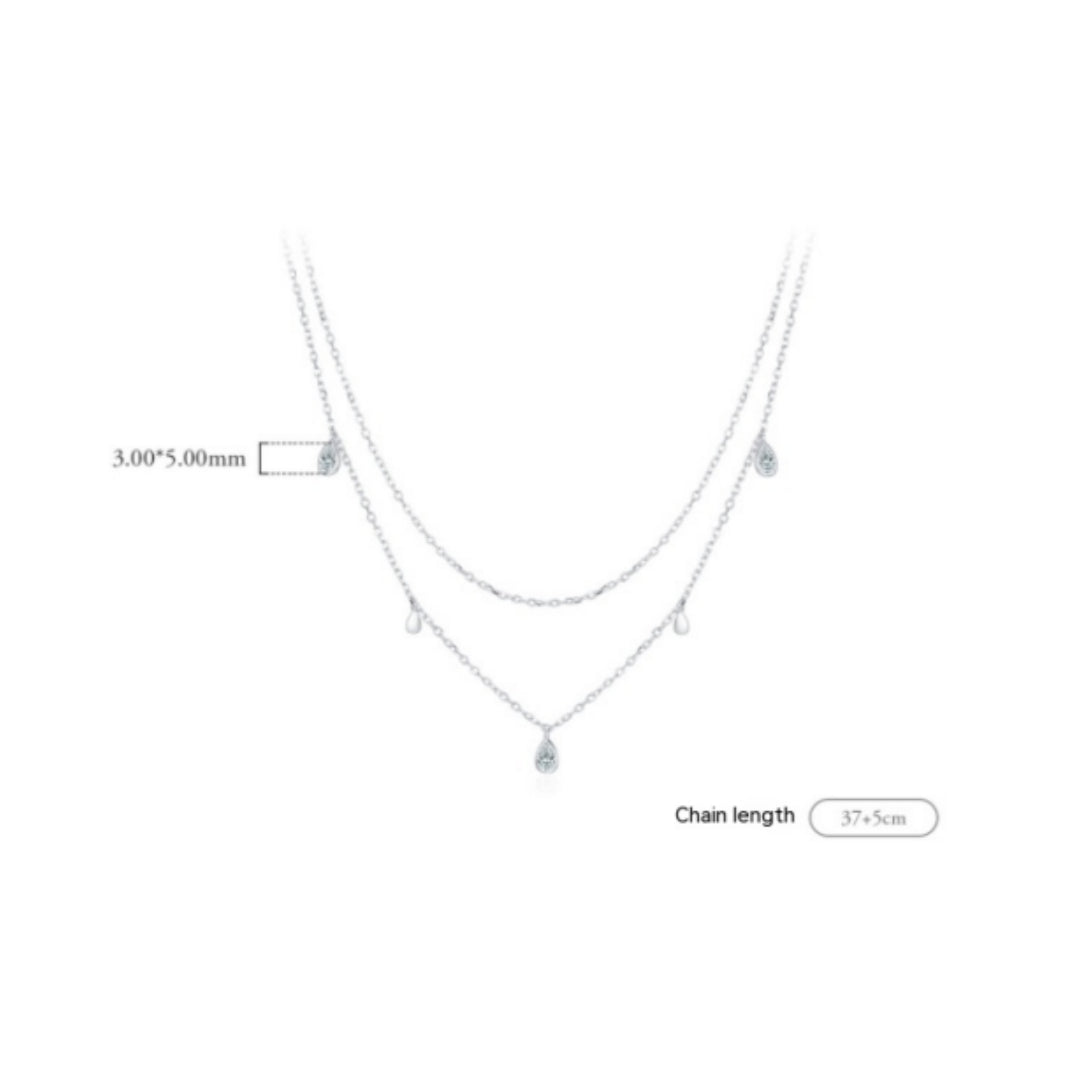 S925 Sterling Silver Double-Layer Water Droplet Necklace – Minimalist Elegant Design