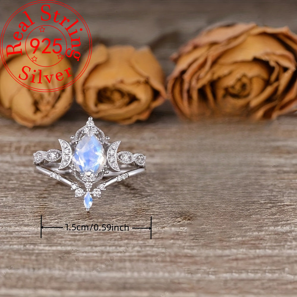 S925 Sterling Silver Moon Crown Ring – Elegant Fashion Design