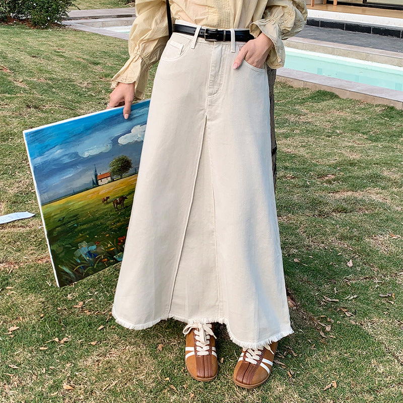 Soft Vintage High-Waist Denim Maxi Skirt