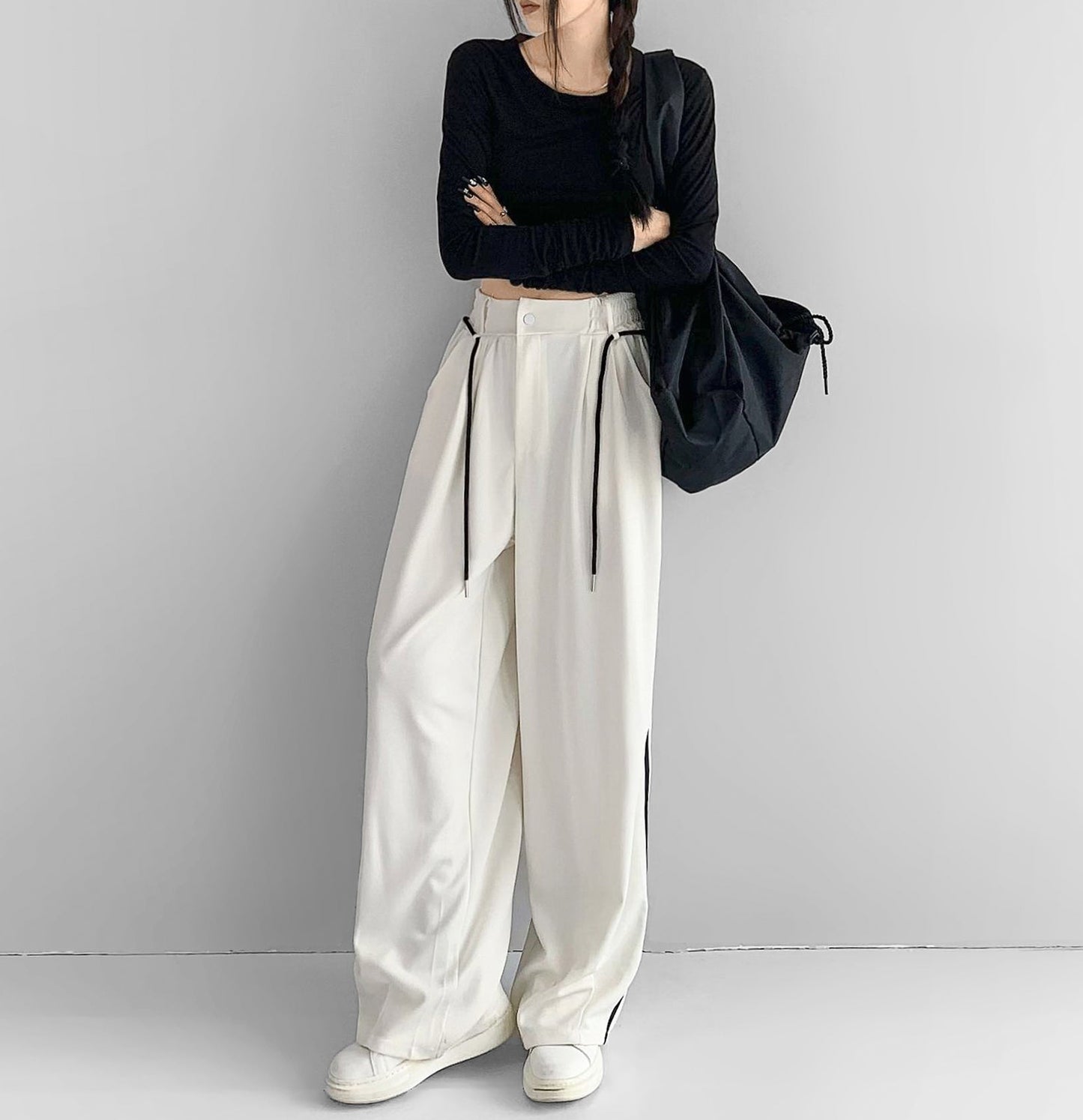 Nalani Apricot Flow Wide-Leg Pants - Soft contrast. Effortless movement.
