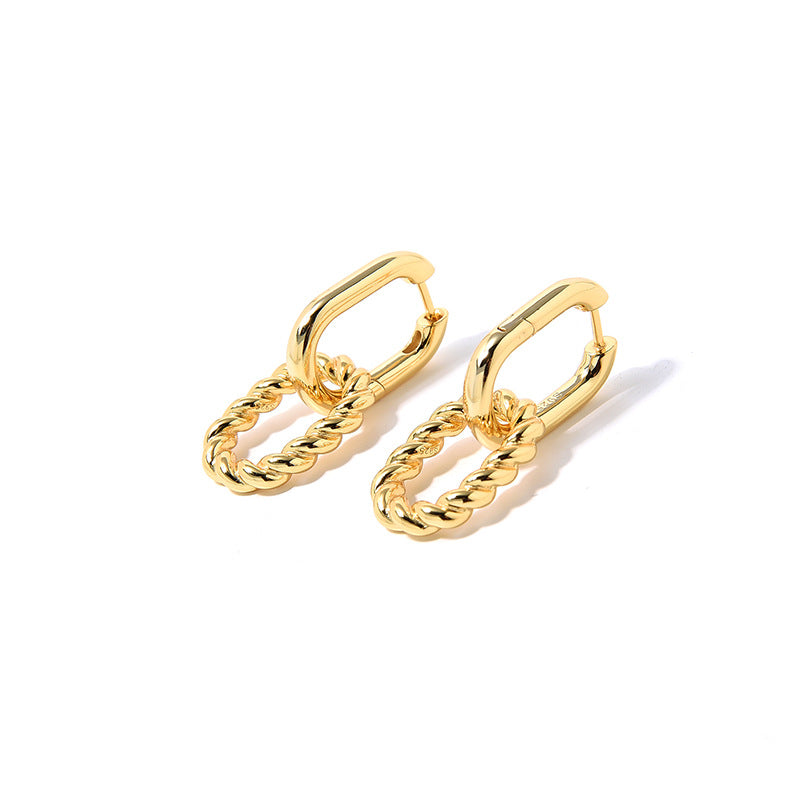 S925 Gold-Plated Double Ring Buckle Earrings – Detachable Modern Geometry