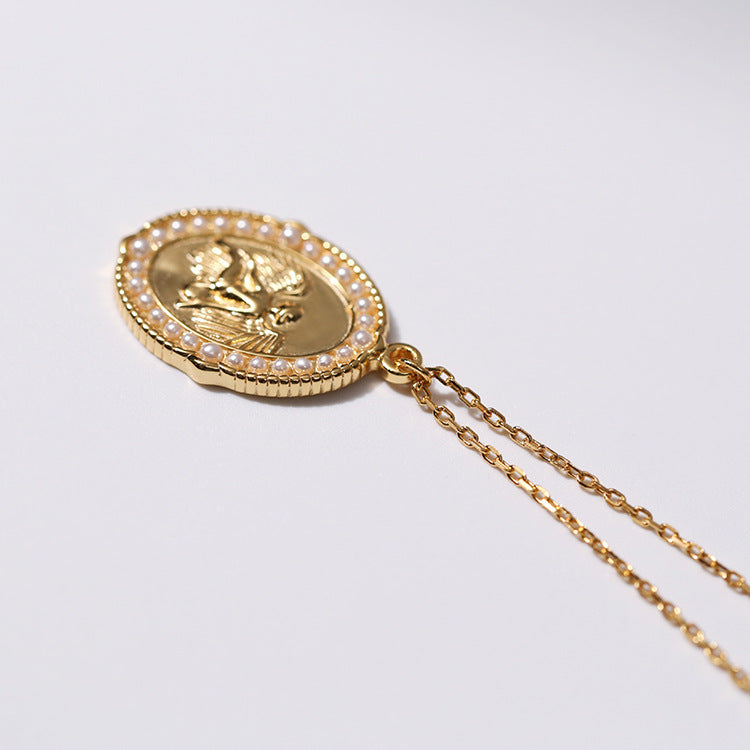 Vintage Angel Medallion Necklace – 925 Silver Pendant on Gold O-Chain