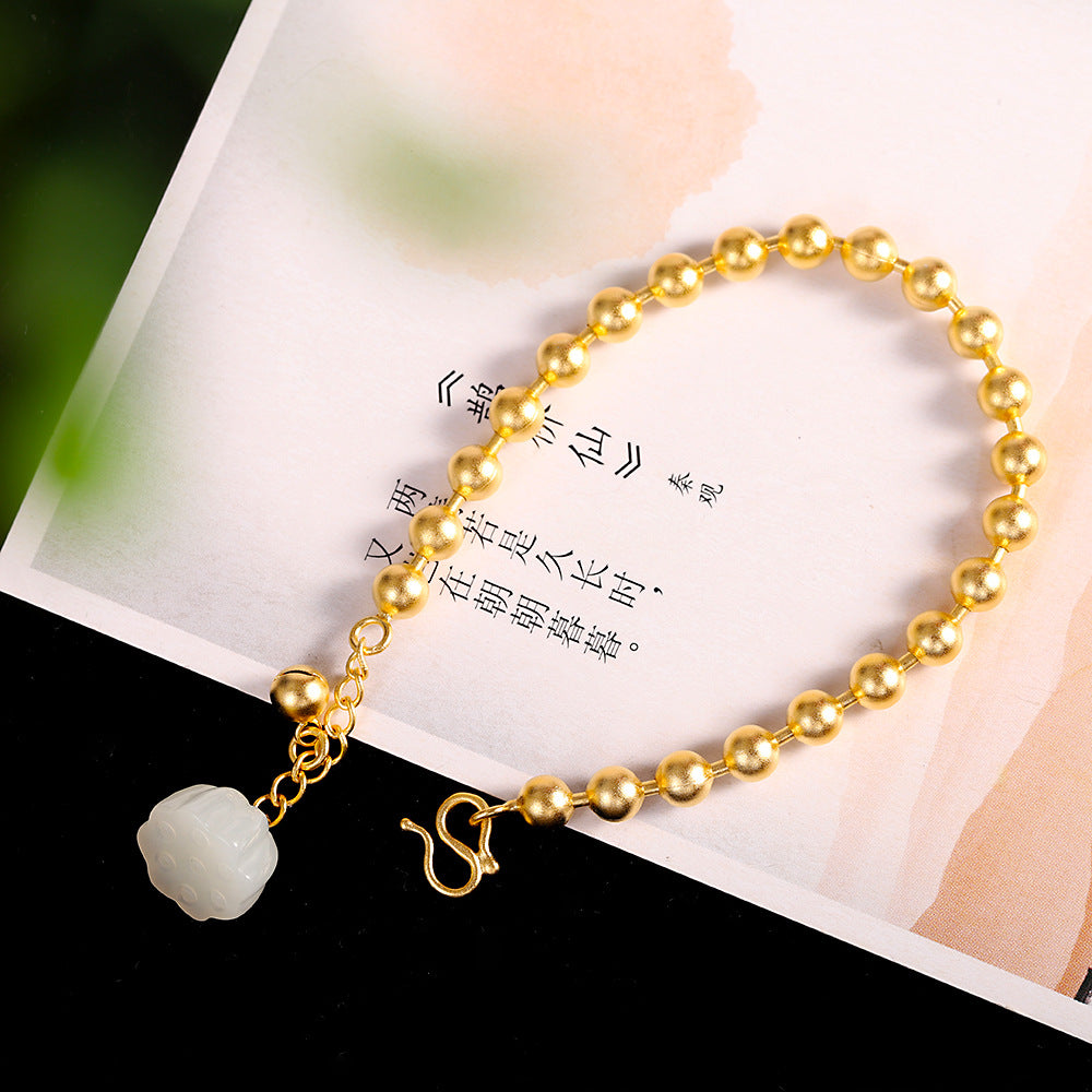 Delicate White Jade Lotus Bracelet - 925 Silver Minimalist Jewelry