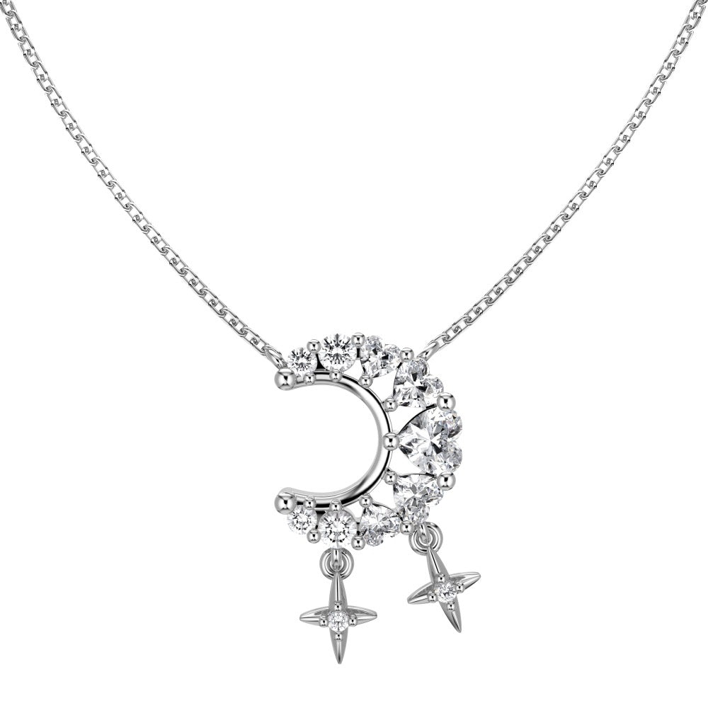 S925 Moon & Heart Zircon Necklace — Soft Celestial Charm