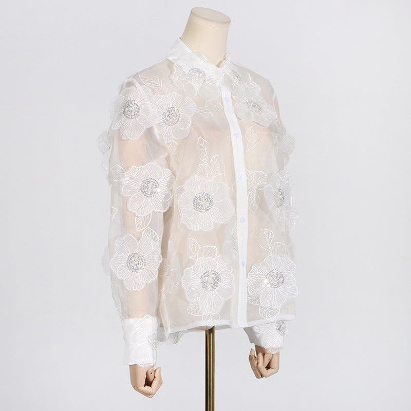Embroidered Organza Flower Shirt – Soft Elegant Layer