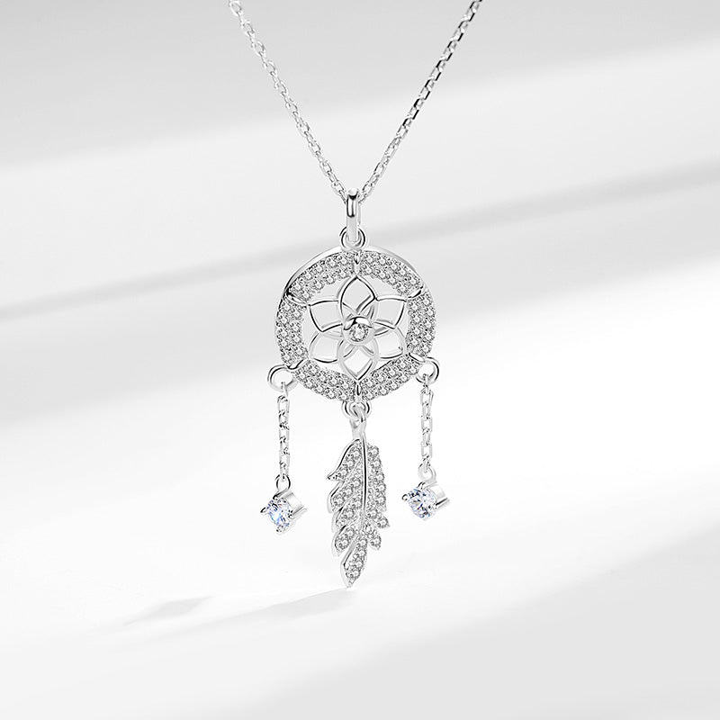 Sterling Silver Dreamcatcher Pendant Necklace – Minimal Elegant Energy Chain