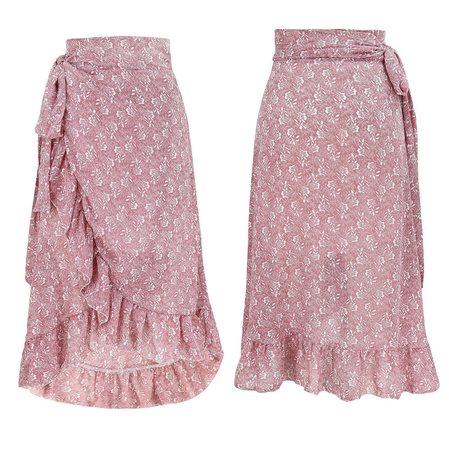 Golden Tides Floral Chiffon Wrap Skirt