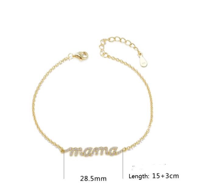 Mama Zircon Letter Bracelet in 925 Sterling Silver