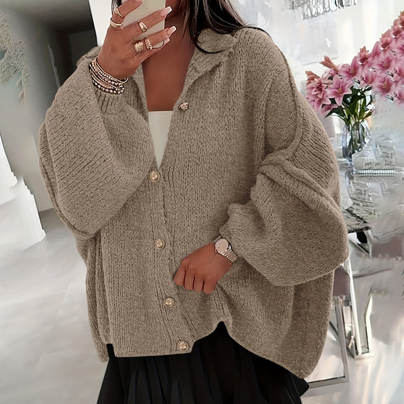 Cozy High Neck Knit Cardigan – Soft Fit with Cuffed Sleeves