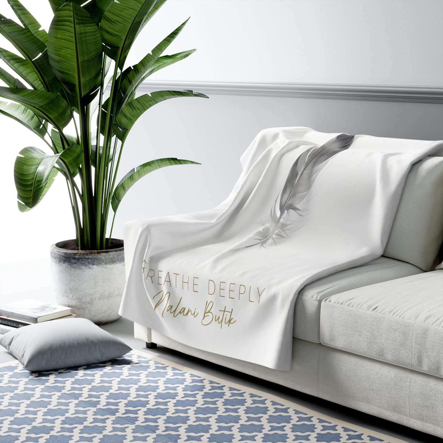 Sherpa Blanket — "Breathe Deeply" Feather Fleece Throw