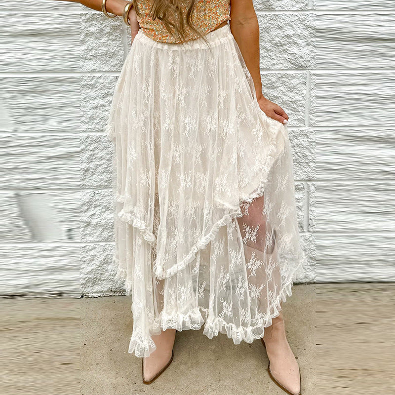 Soft Drift Lace Mesh Maxi Skirt