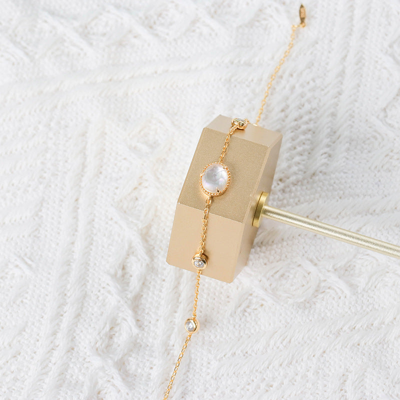 White Butterfly Shell Bubble Bracelet – S925 Minimalist Pearl Detail