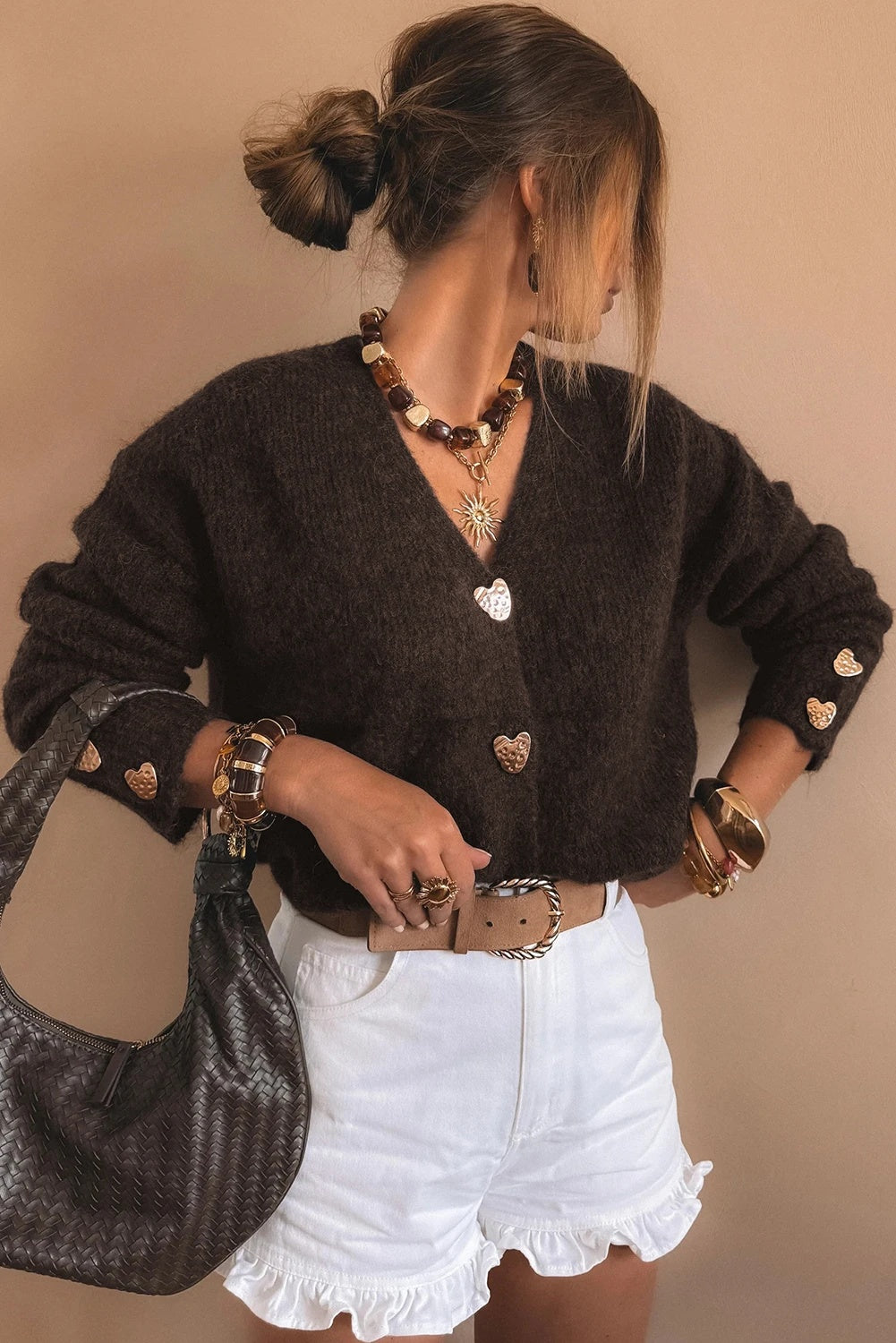 Cozy Metal-Buckle Knit Cardigan – Chic Oversized Fall Layer