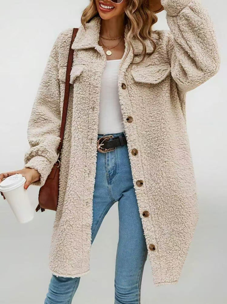 Teddy Bear Plush Mid-Length Hooded Coat – Soft Warmth for Effortless Everyday Style