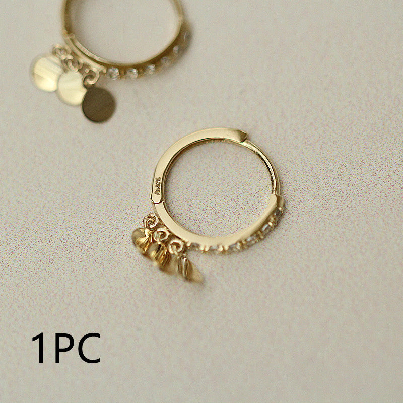 Delicate Gold Mini Leaf & Zircon Hoop Earrings – Minimalist Korean Style