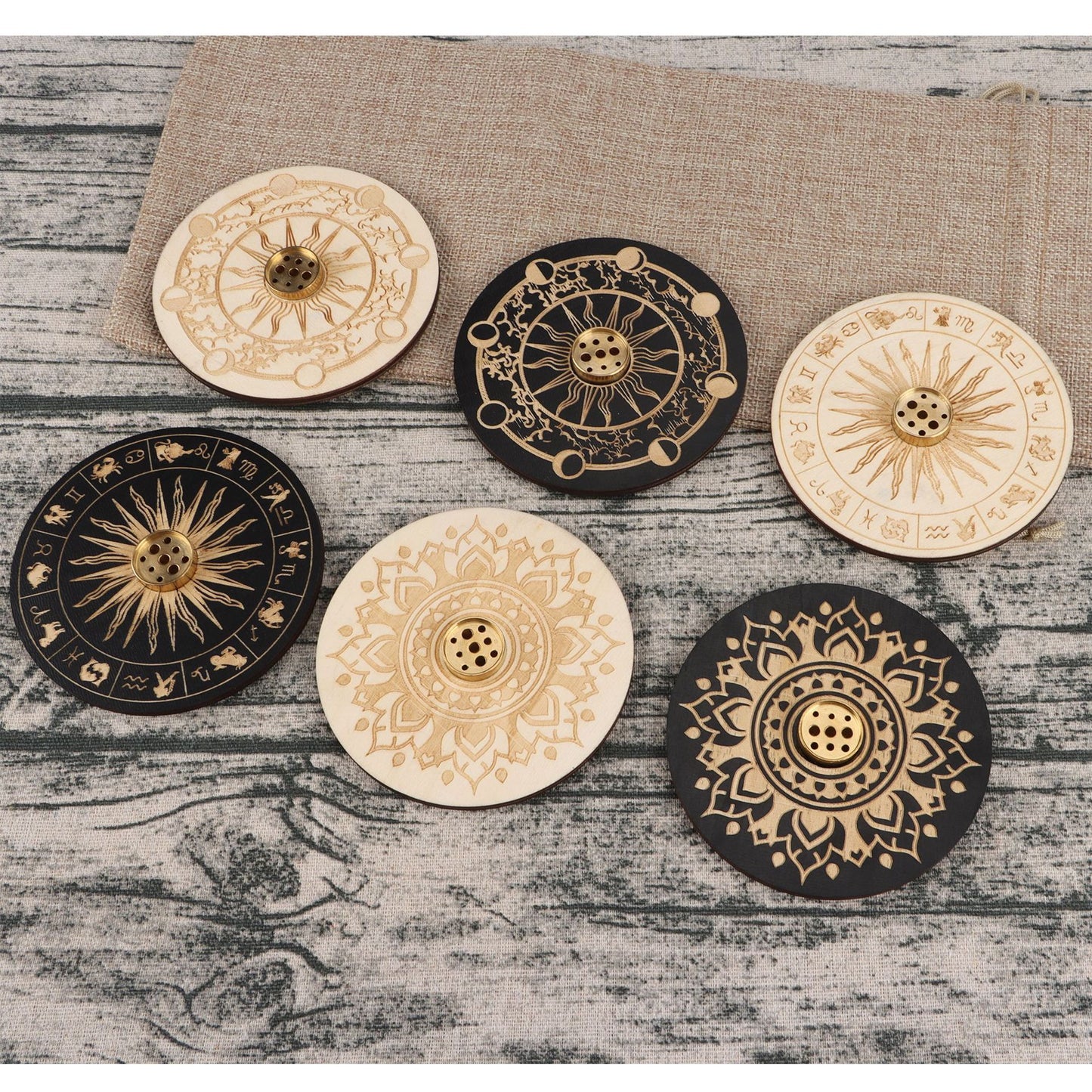 Wooden Zodiac Incense Holder – Engraved Meditation & Yoga Incense Stand