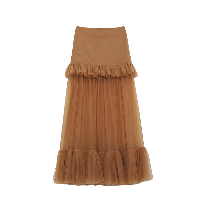 Soft Veil High-Waist Mesh Maxi Skirt