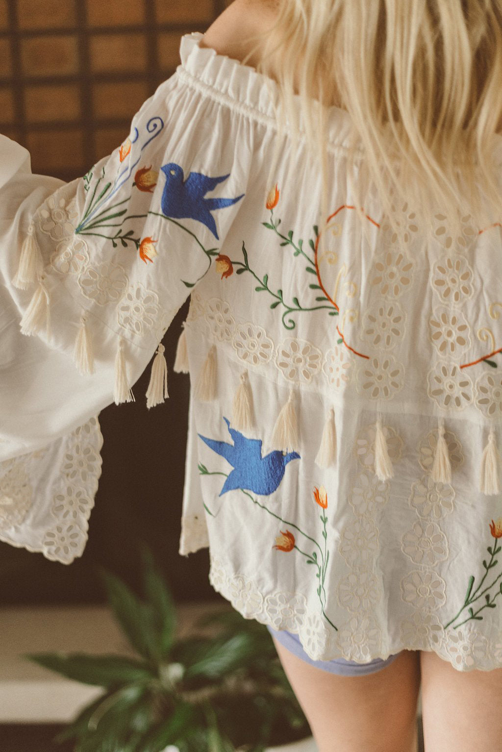 Embroidered Cotton Hollow Shirt – Soft Boho Layer