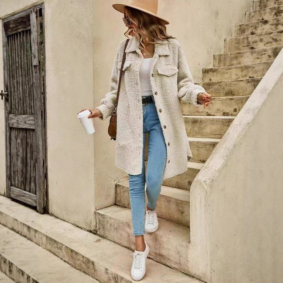 Teddy Bear Plush Mid-Length Hooded Coat – Soft Warmth for Effortless Everyday Style