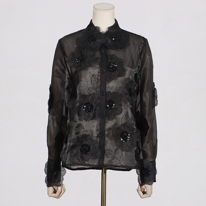 Embroidered Organza Flower Shirt – Soft Elegant Layer