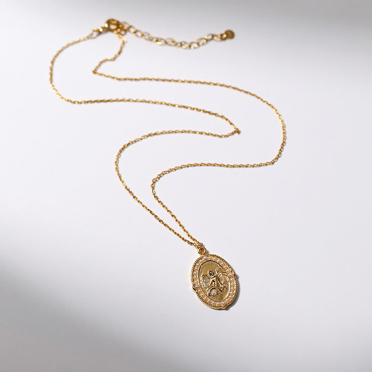 Vintage Angel Medallion Necklace – 925 Silver Pendant on Gold O-Chain