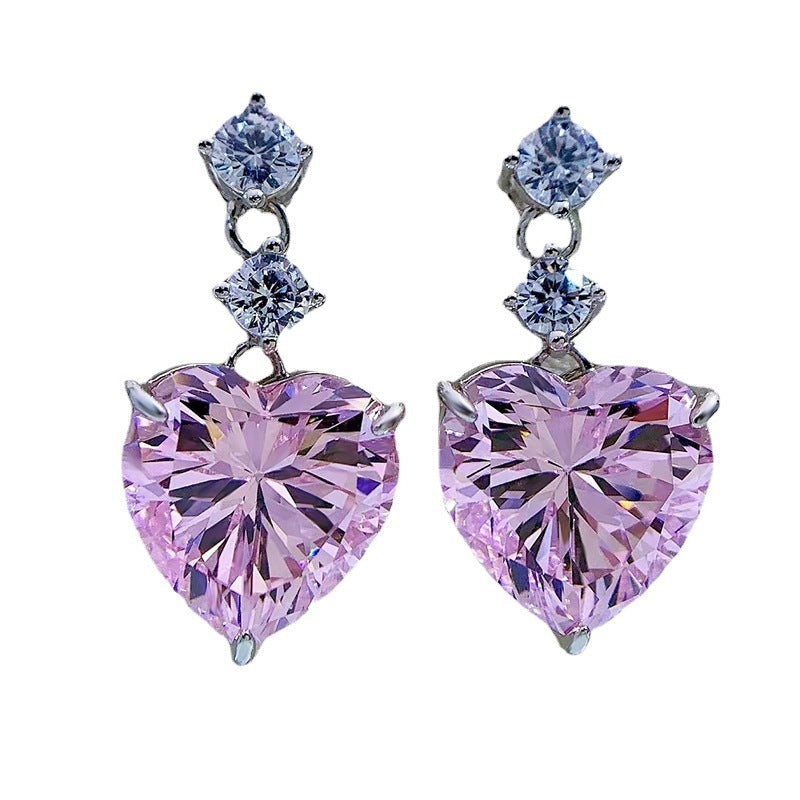 Radiant Heart-Cut Zircon Drop Earrings – S925 Silver Luxury Shine
