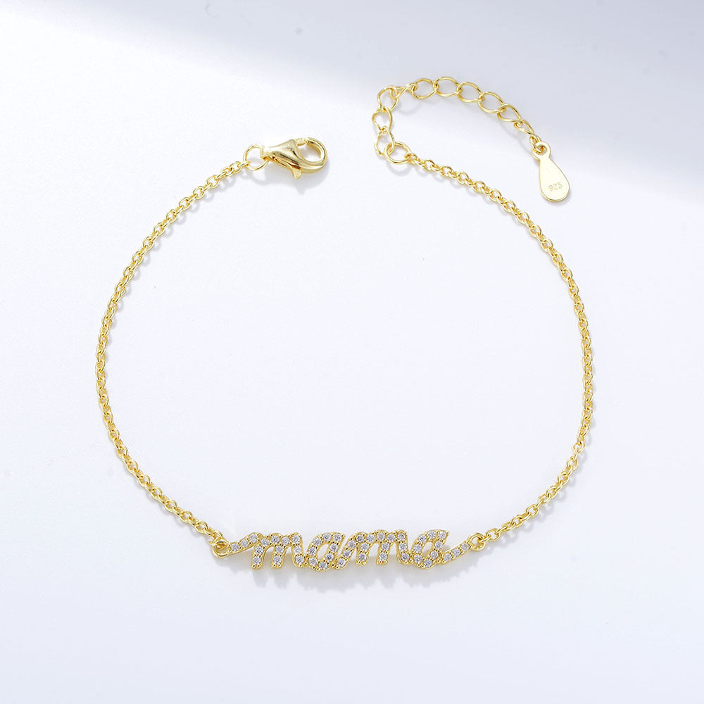 Mama Zircon Letter Bracelet in 925 Sterling Silver