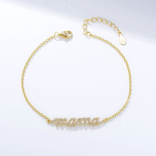 Mama Zircon Letter Bracelet in 925 Sterling Silver