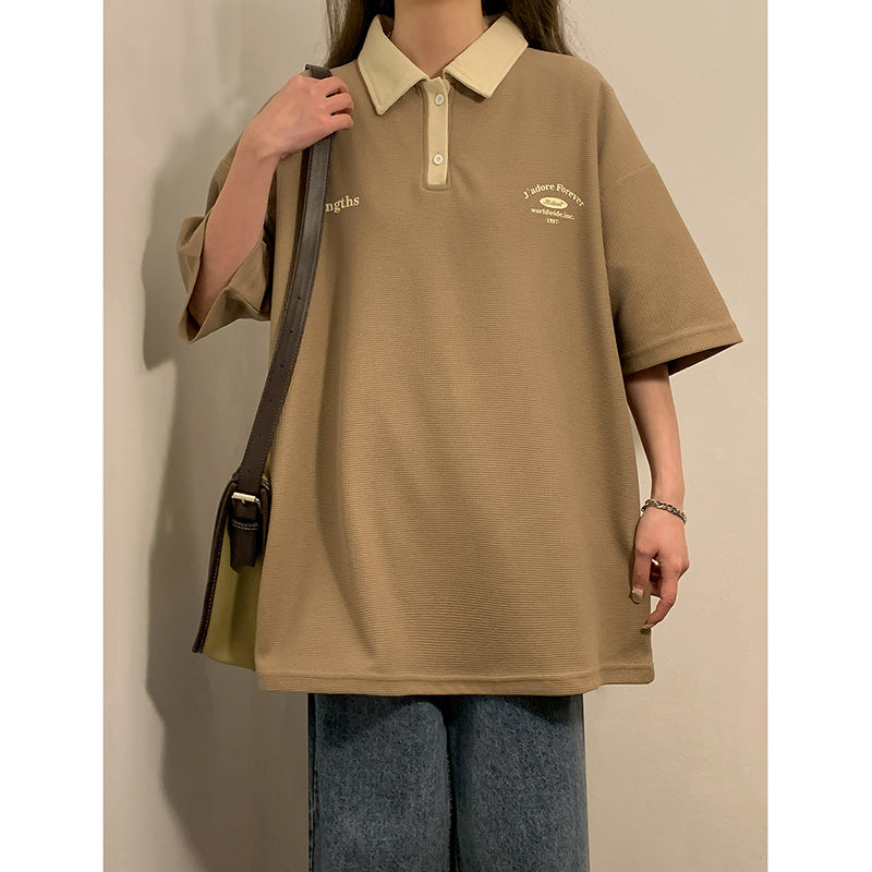 Vintage Relaxed Polo Shirt for Women – Soft Loose Fit