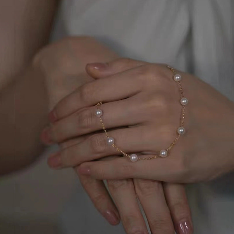 18K Gold Starry Pearl Bracelet – Delicate Minimalist Chain