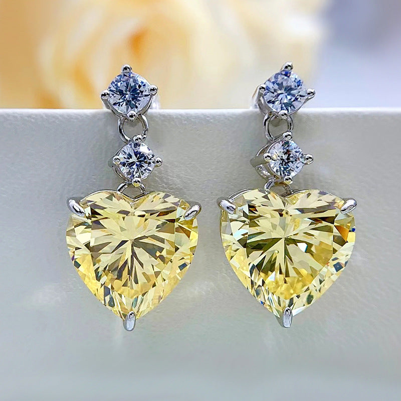 Radiant Heart-Cut Zircon Drop Earrings – S925 Silver Luxury Shine