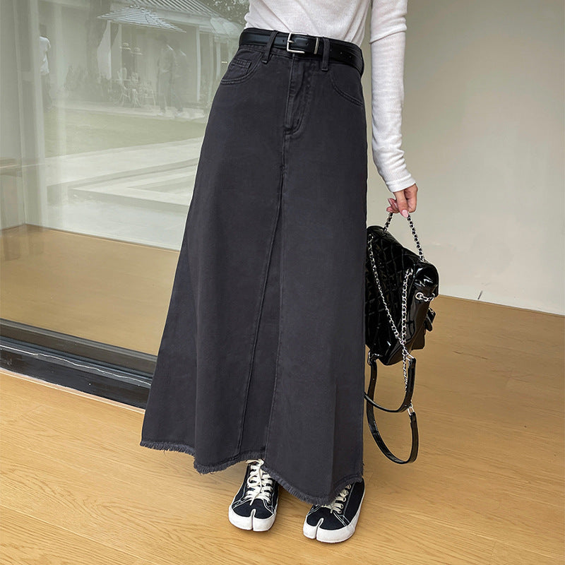 Soft Vintage High-Waist Denim Maxi Skirt