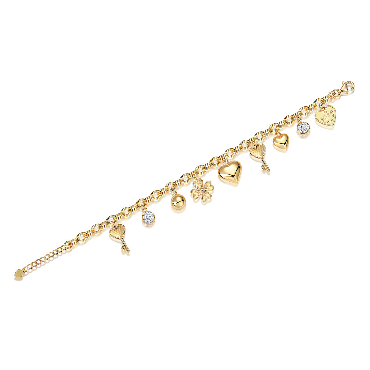 Gold Charm Link Bracelet with Moissanite Accents – Playful & Elegant