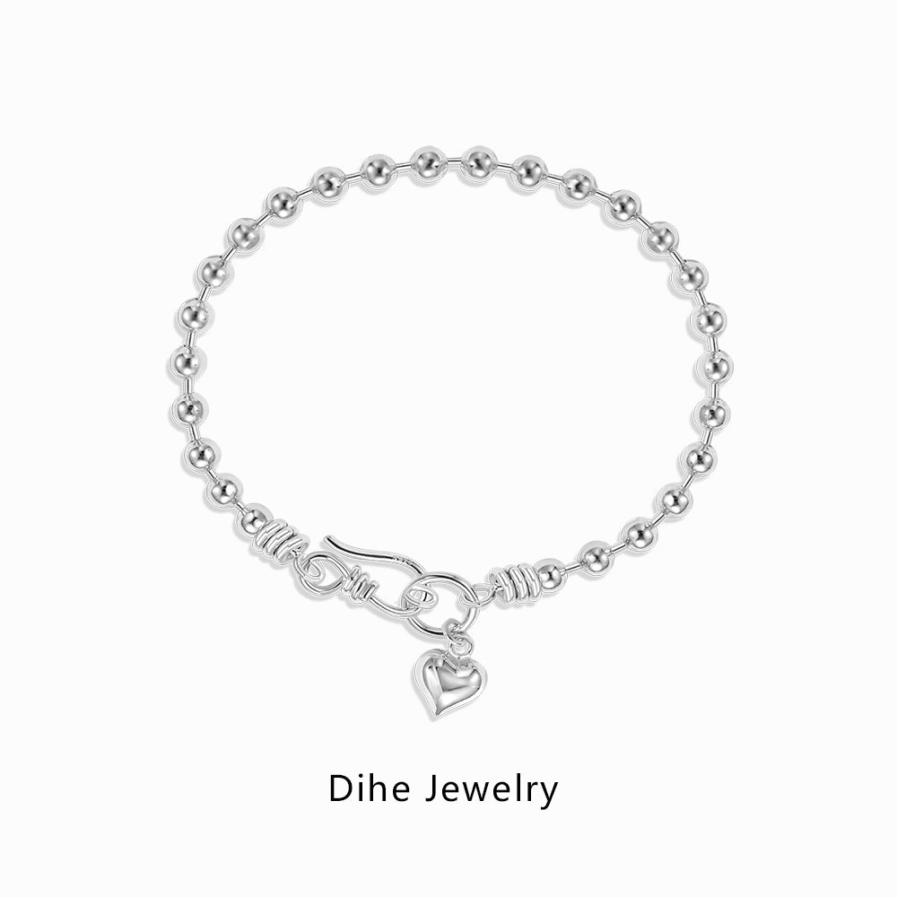 S925 Sterling Silver Beaded Heart Bracelet — Minimal Love Chain