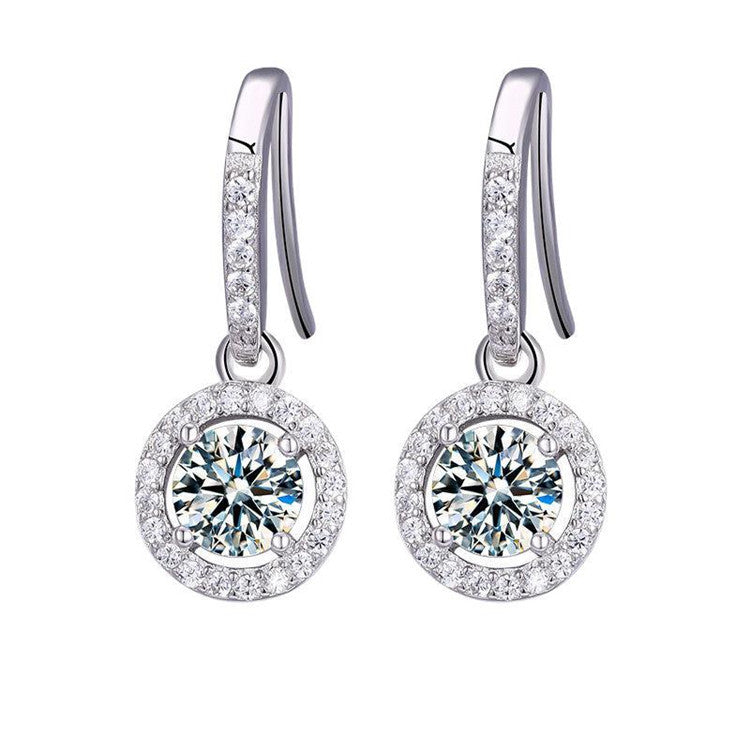 1 Carat Round Moissanite Halo Drop Earrings in 925 Sterling Silver