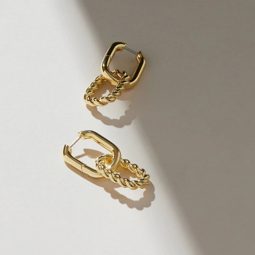 S925 Gold-Plated Double Ring Buckle Earrings – Detachable Modern Geometry
