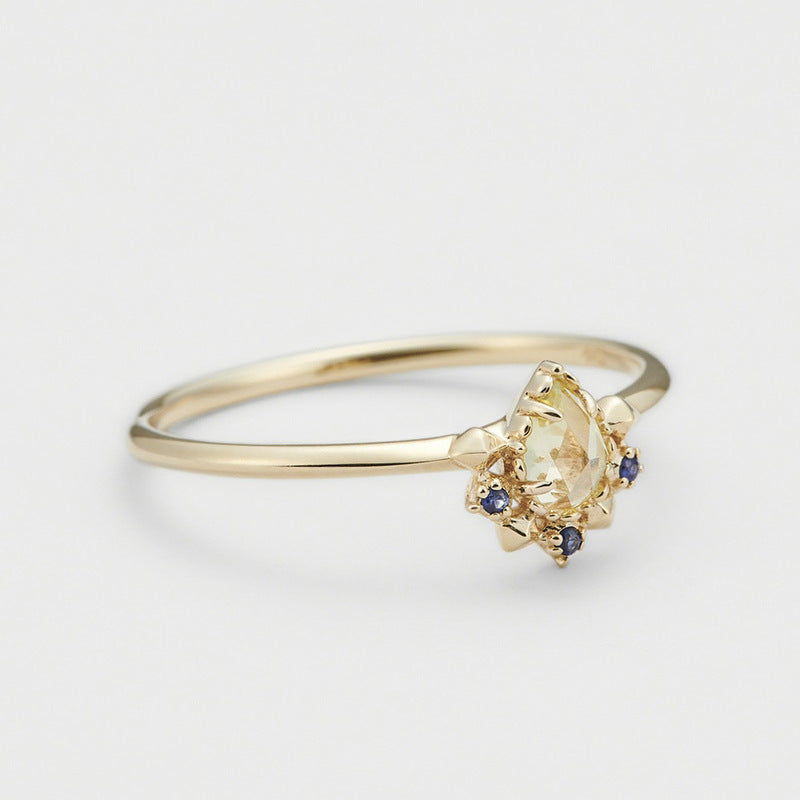 S925 Natural Lemon Crystal Ring – Japanese Vintage-Inspired Elegant Design