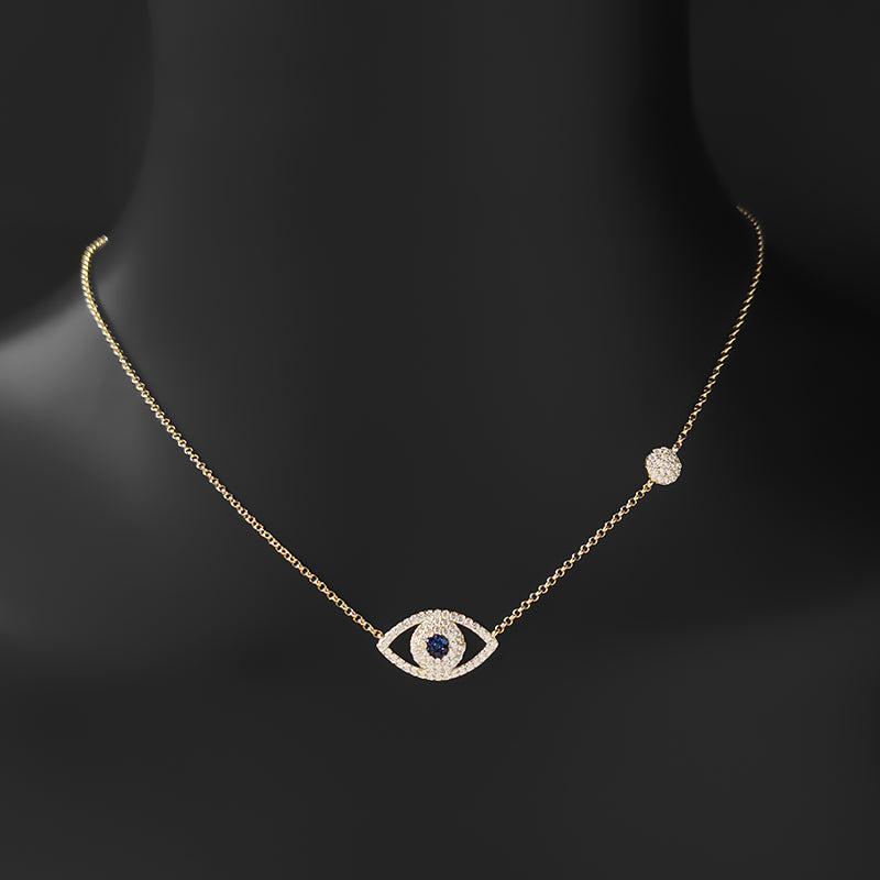 Adjustable Gold Evil Eye Pendant Necklace – Minimalist Protective Charm