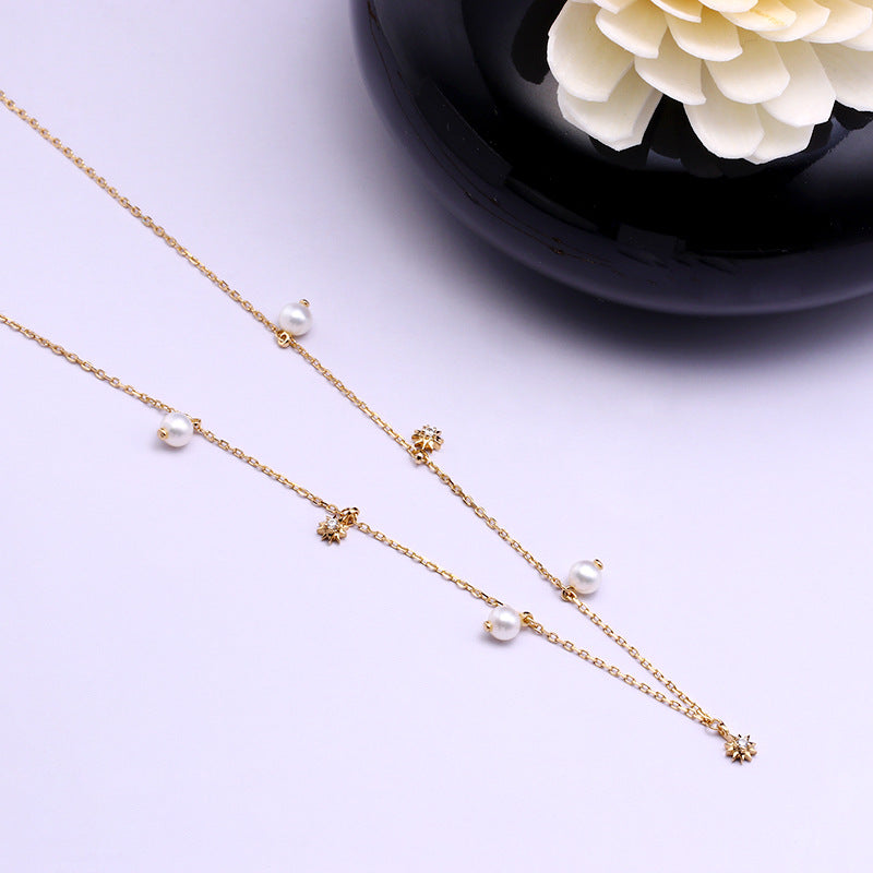 Pearl Star Necklace - Elegant 925 Silver Layered Star & Pearl Chain