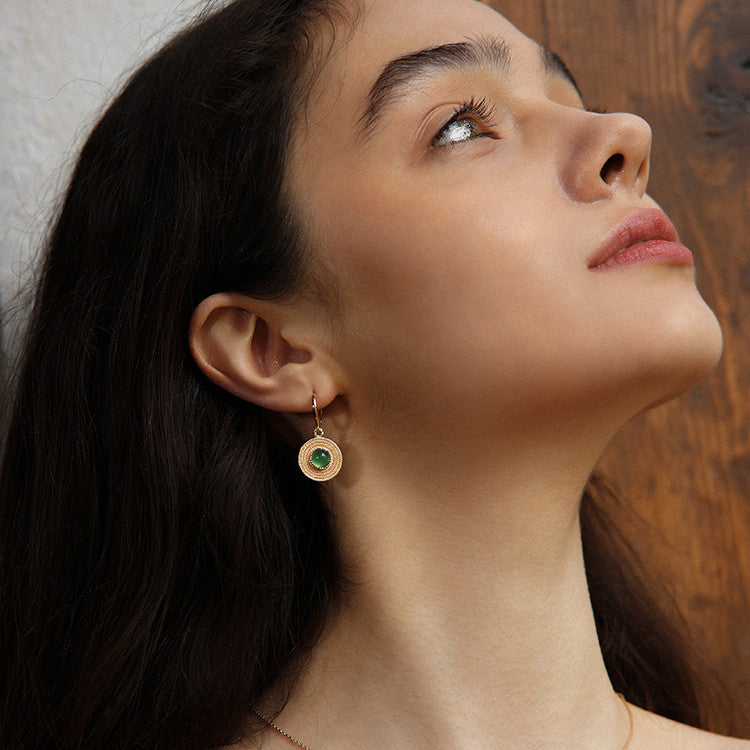 French Vintage Round Medallion Earrings – Gold-Plated Retro Charm