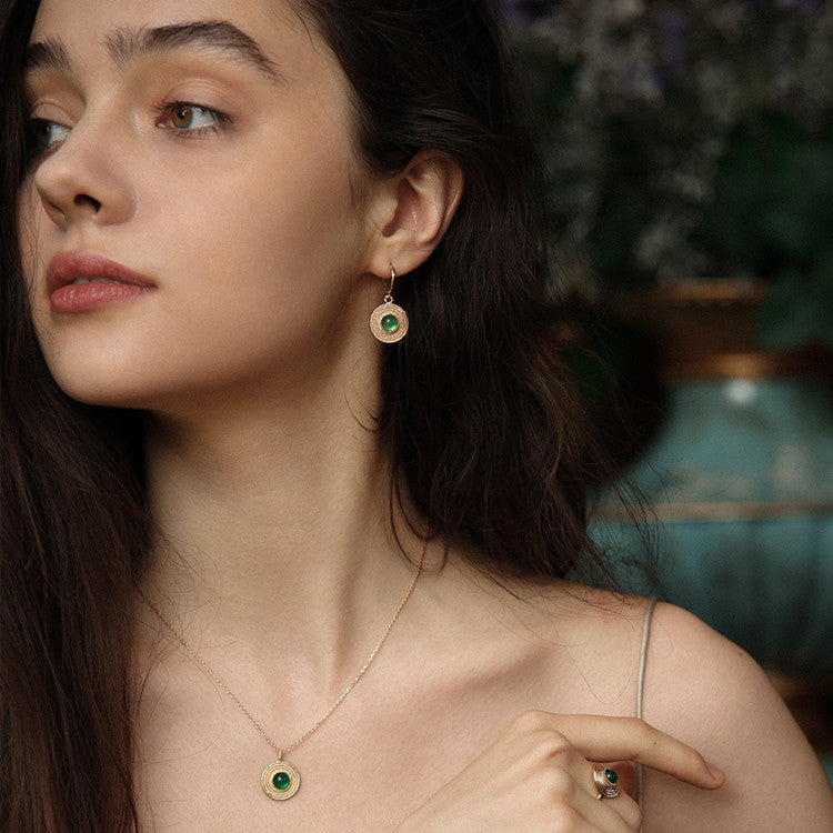 French Vintage Round Medallion Earrings – Gold-Plated Retro Charm